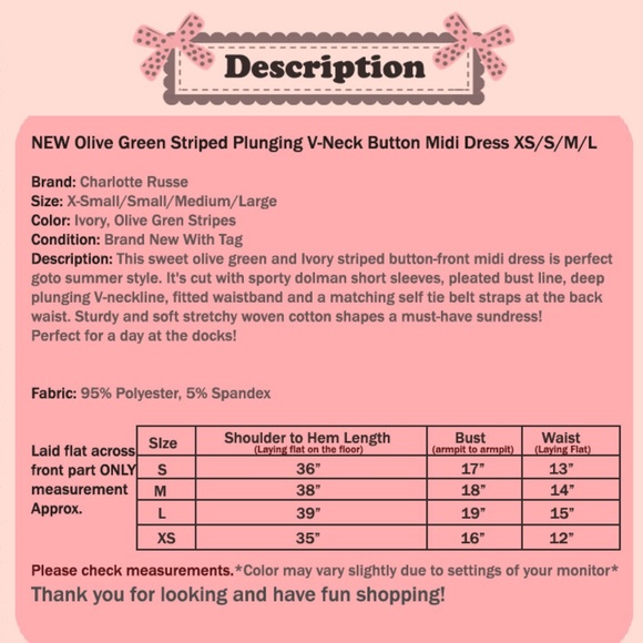 Olive Stripe Button Down Plunging VNeck Midi Dress - Picture 8 of 8